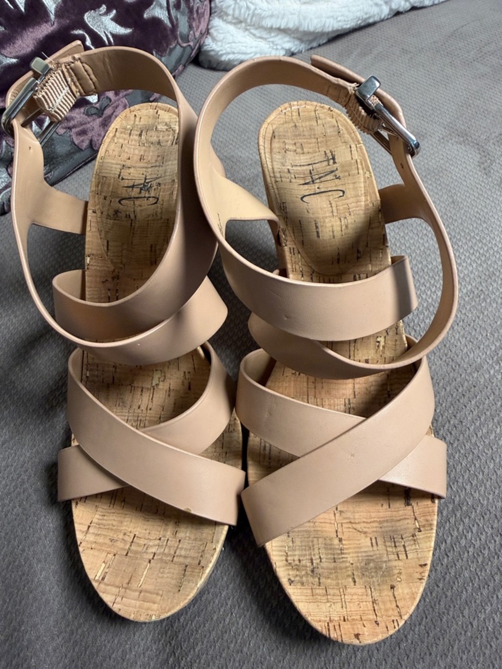 INC International Concepts Beige Cork Wedge Sandals - Picture 3 of 10